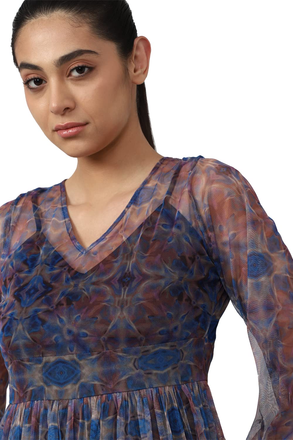 Van Heusen Women Knee Length Dress (VWDRERGFE63182_XL_Blue_XL)