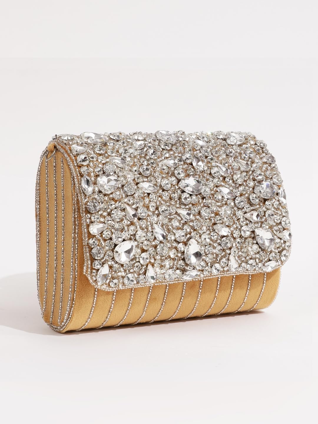 THE TAN CLAN Grace Gold Flap Over Clutch Bag for Women– Elegant Evening Handbag, Stylish Purse, Perfect for Parties, and Special Occasions