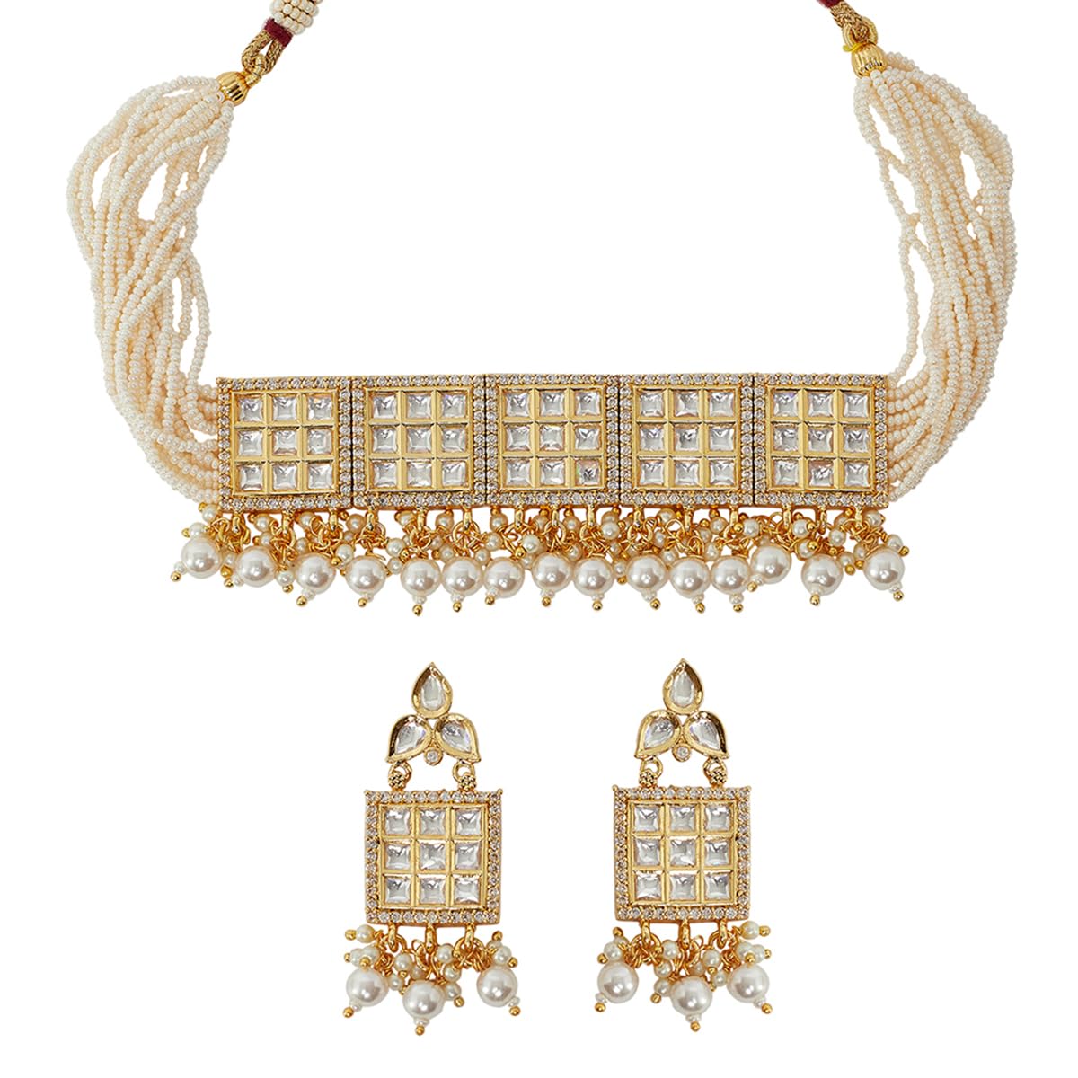 VOYLLA Kundan Studded Shiny Necklace Set