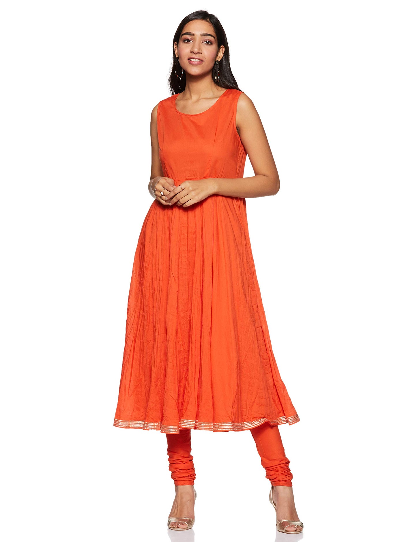 BIBA Women Synthetic YARNDYED FITTED SALWAR KURTA DUPATTA(SKDPRET COL6180_ORANGE_34)