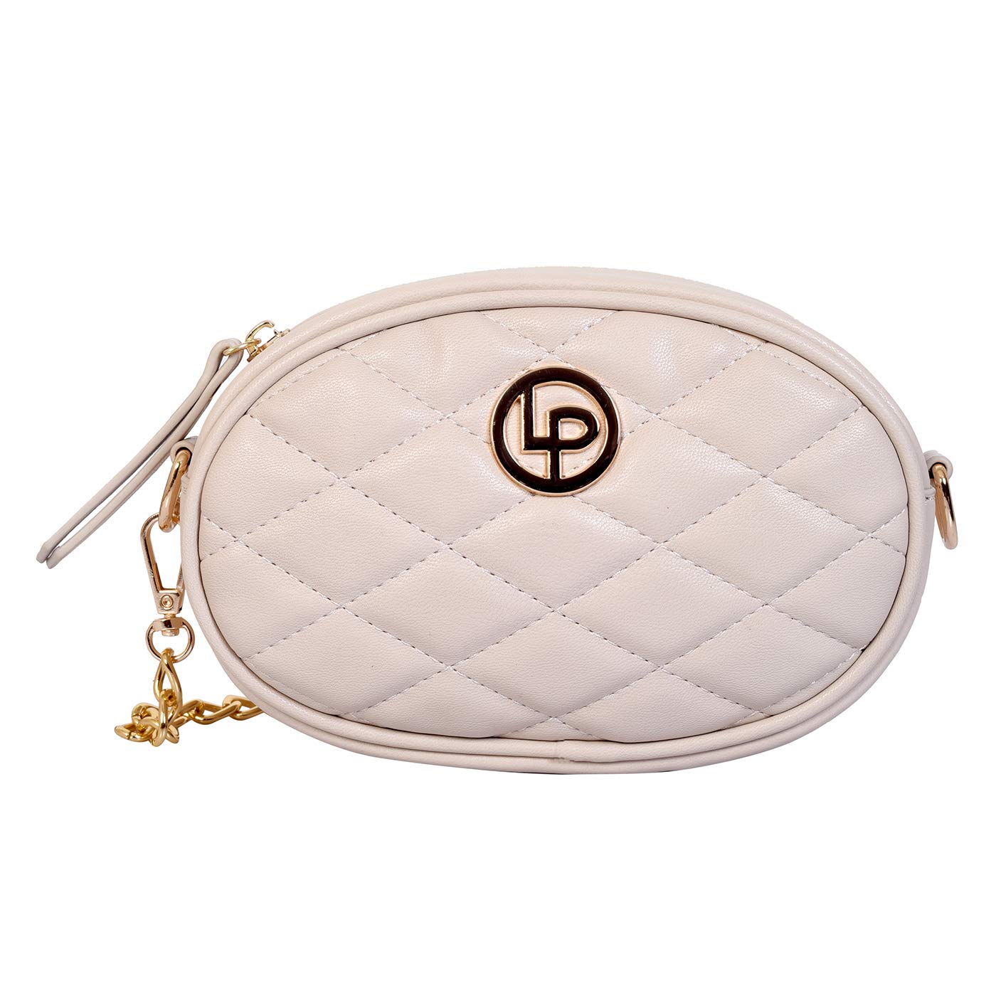 Lino Perros Womens Gold Synthetic Leather Sling Bag (OFFWHITE)