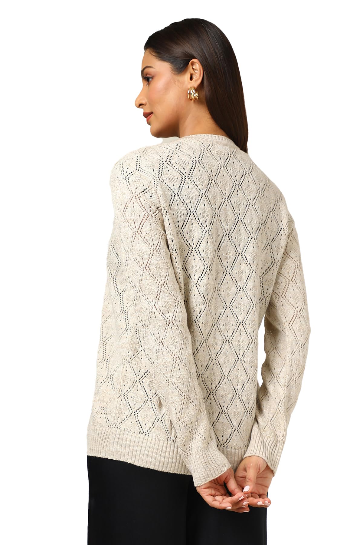Soch Women's Acrylic Round Neck Cardigan (WW-CWA4OW72022_Off White