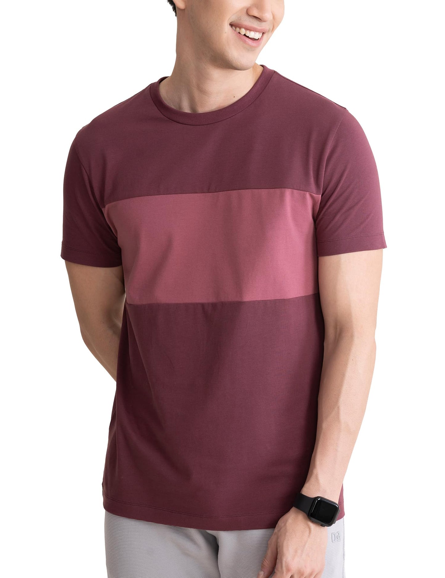 DAMENSCH Men’s Fluid Casual Solid Monochrome Elemental Tees- Mineral Maroon- Large
