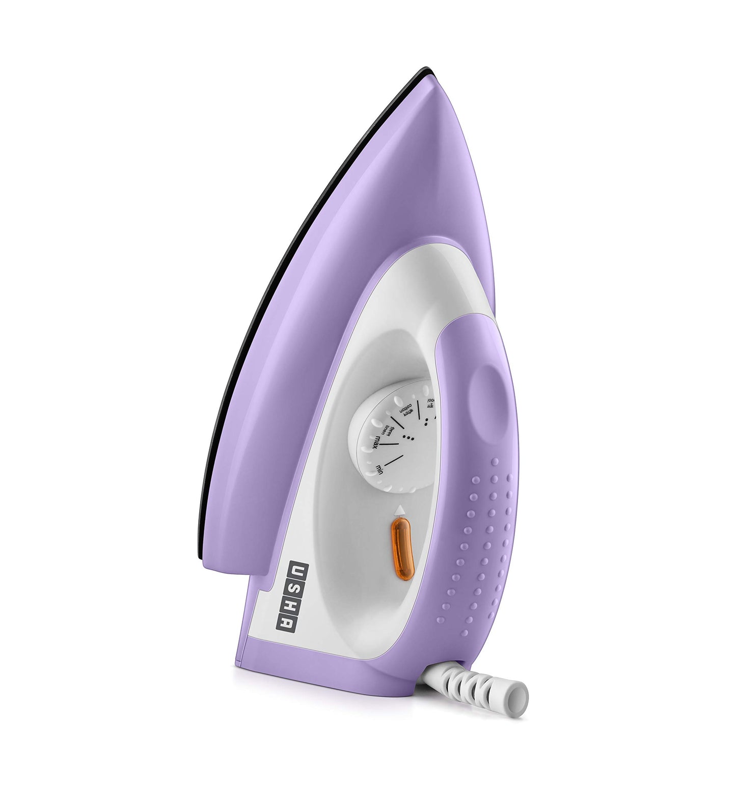 USHA Armor 1100 watts Dry Iron with Shock Proof Plastic Body | Single Coat Black Non Stick Soleplate for Longer Durability|Overheat Safety Shutoff |180° Swivel Cord | 2 Years Warranty|(Purple & White)