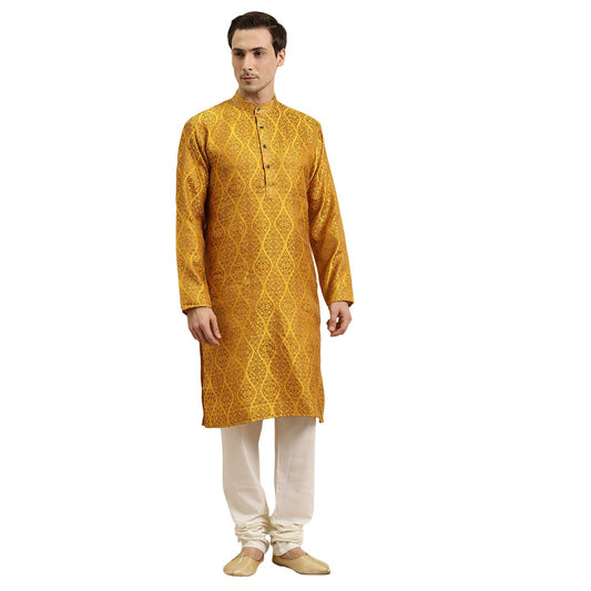 SOJANYA (Since 1958 Men's Jacquard Silk Mustard & Gold Kurta Size 38