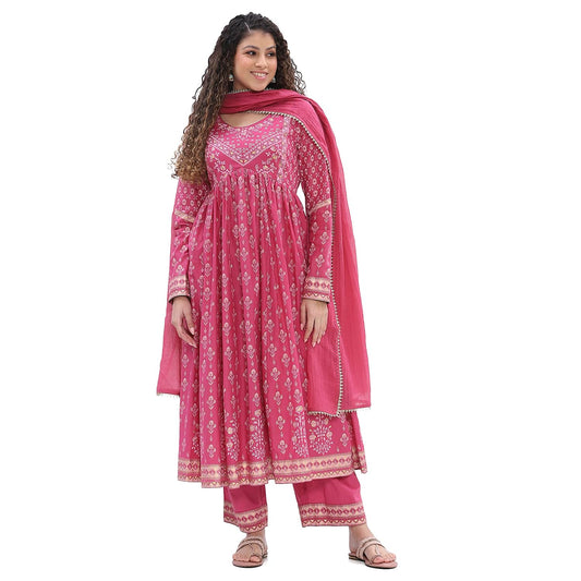 Biba Women's Cotton Kurta Set (SKDSTSAG10902SS25ONIPNK_Onion Pink