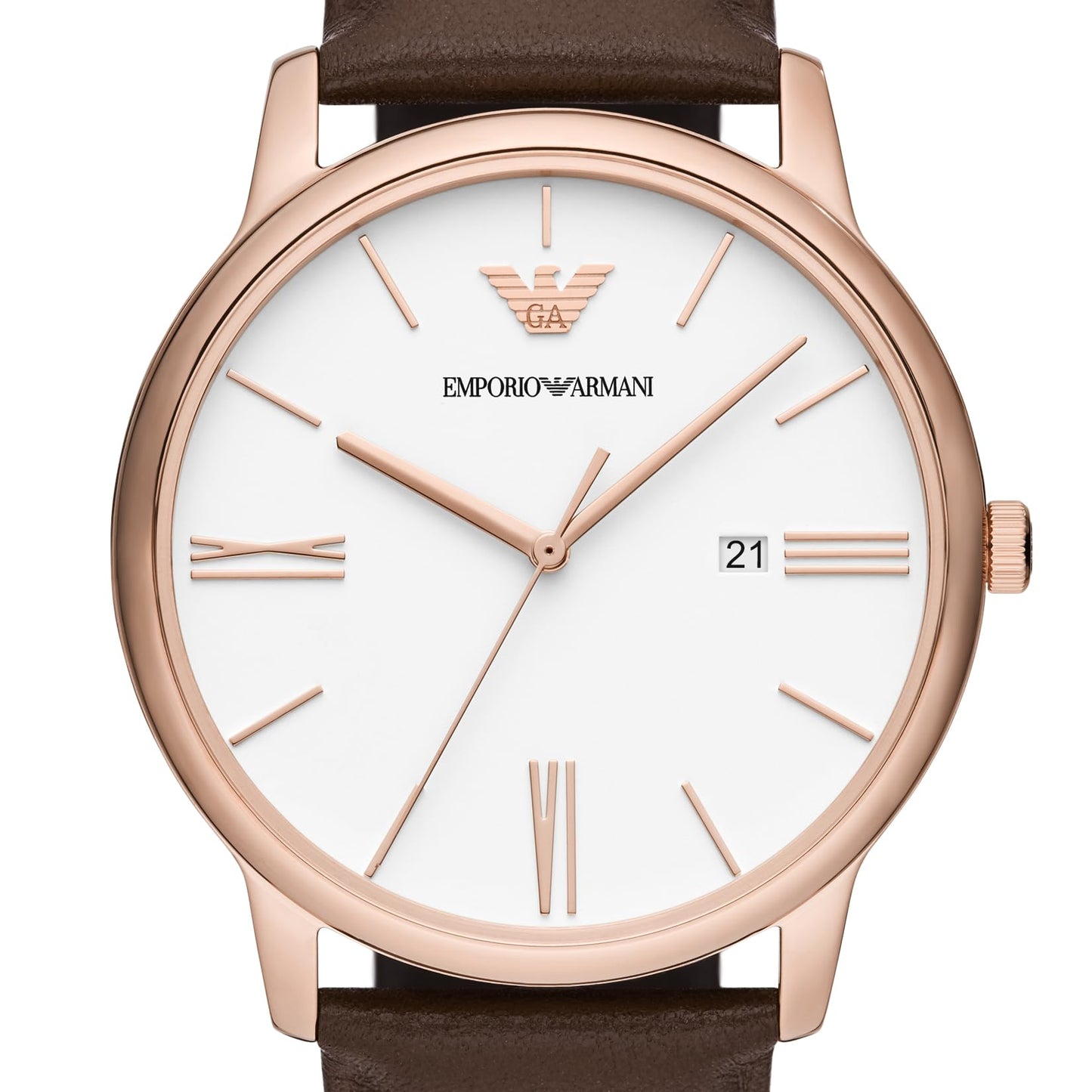 Emporio Armani Leather Analog White Dial Men Watch-Ar11572, Brown Band