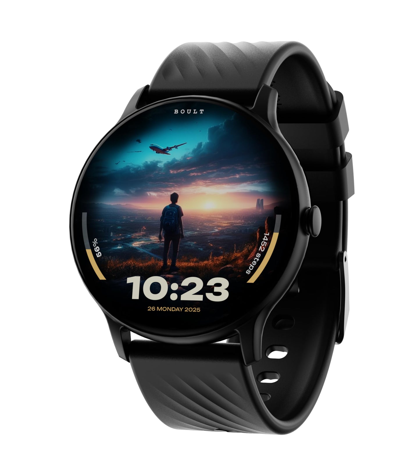 Boult Dire Smart Watch with 1.38'' 2.5D Curved HD Display, BT Calling, IP67, 500 Nits Brightness,250+ Watchfaces, 120+ Sports Mode, AI Voice Assistant, SpO2 Monitoring (Black Strap)