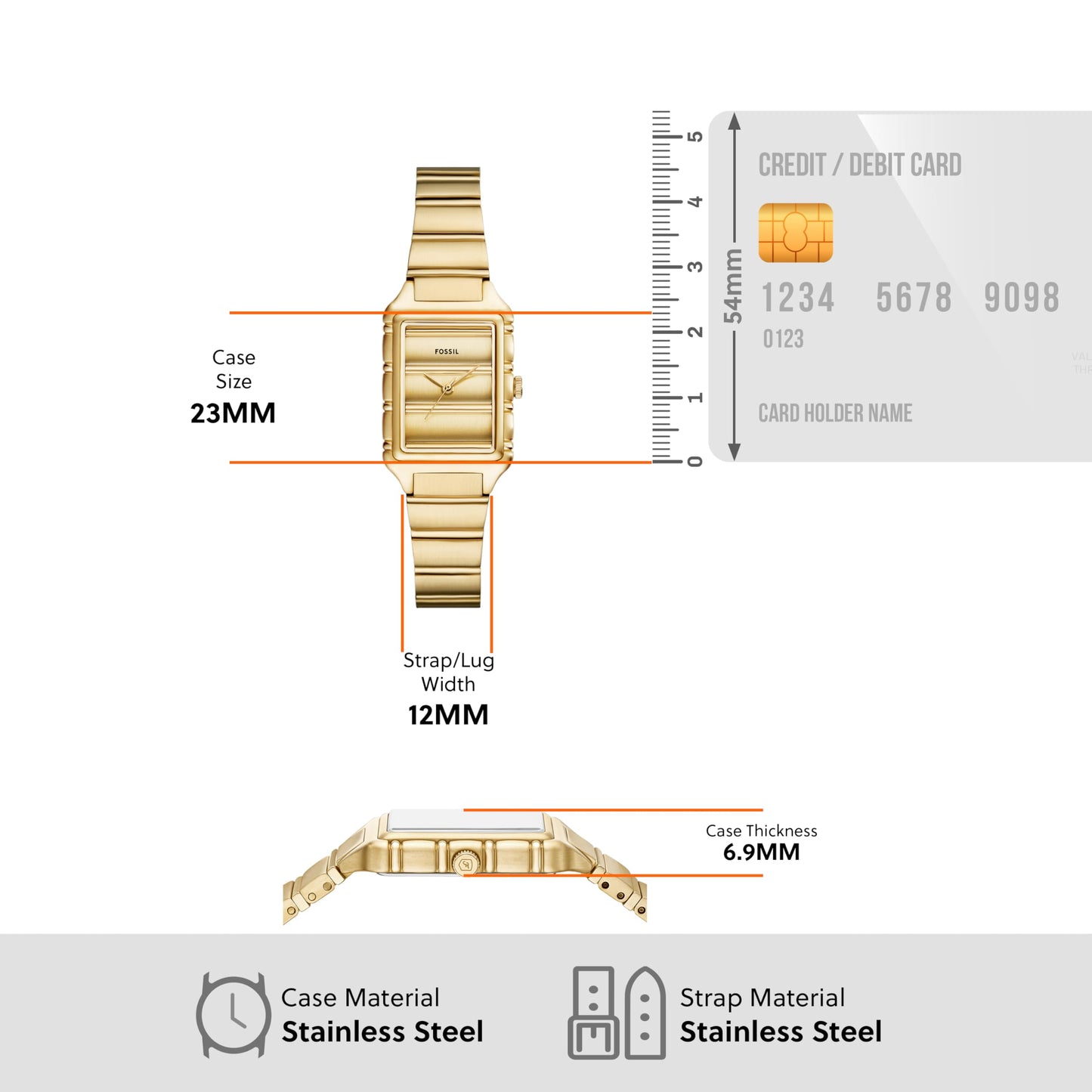 Fossil Womens Raquel Gold Quartz Stainless Steel Gold Dial Analog Watch ES5389