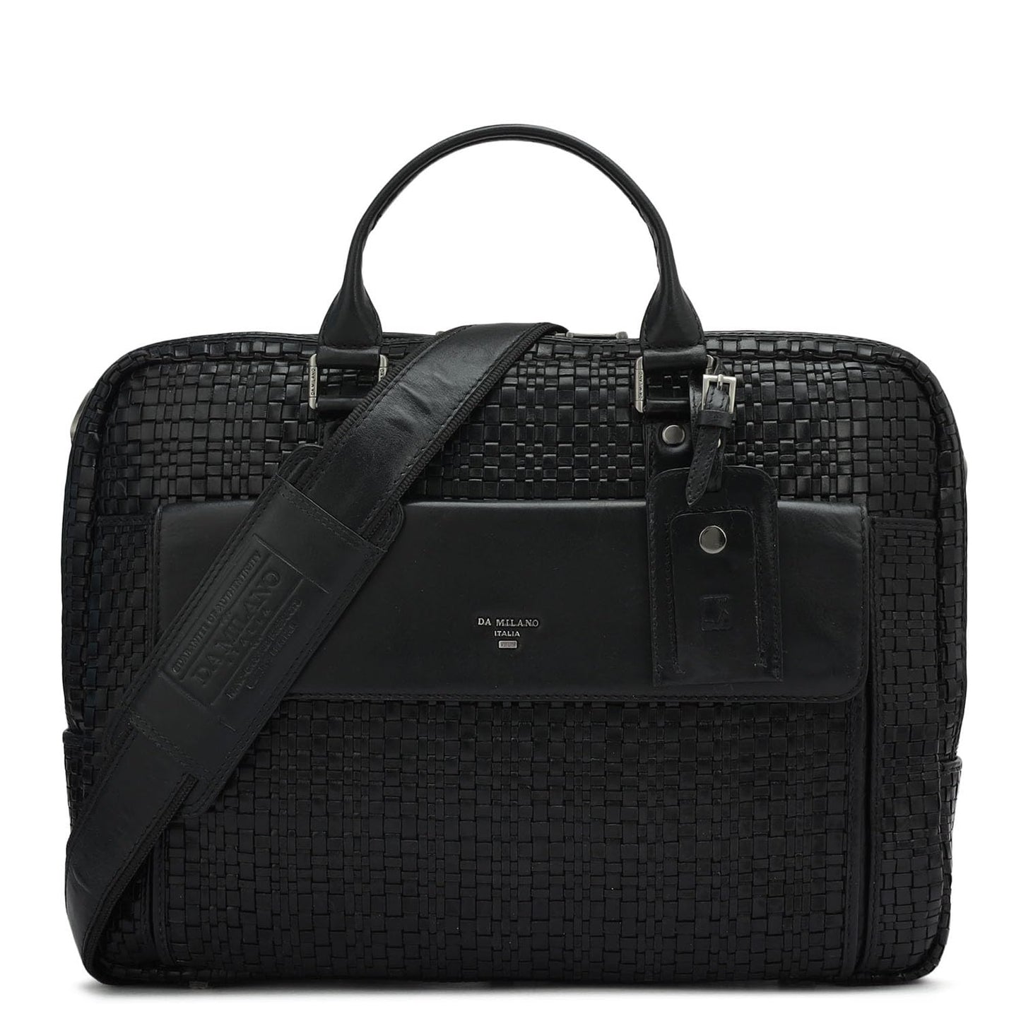 Da Milano Leather Laptop Bag for Men & for Women - Fits Upto 14" Laptop - Black