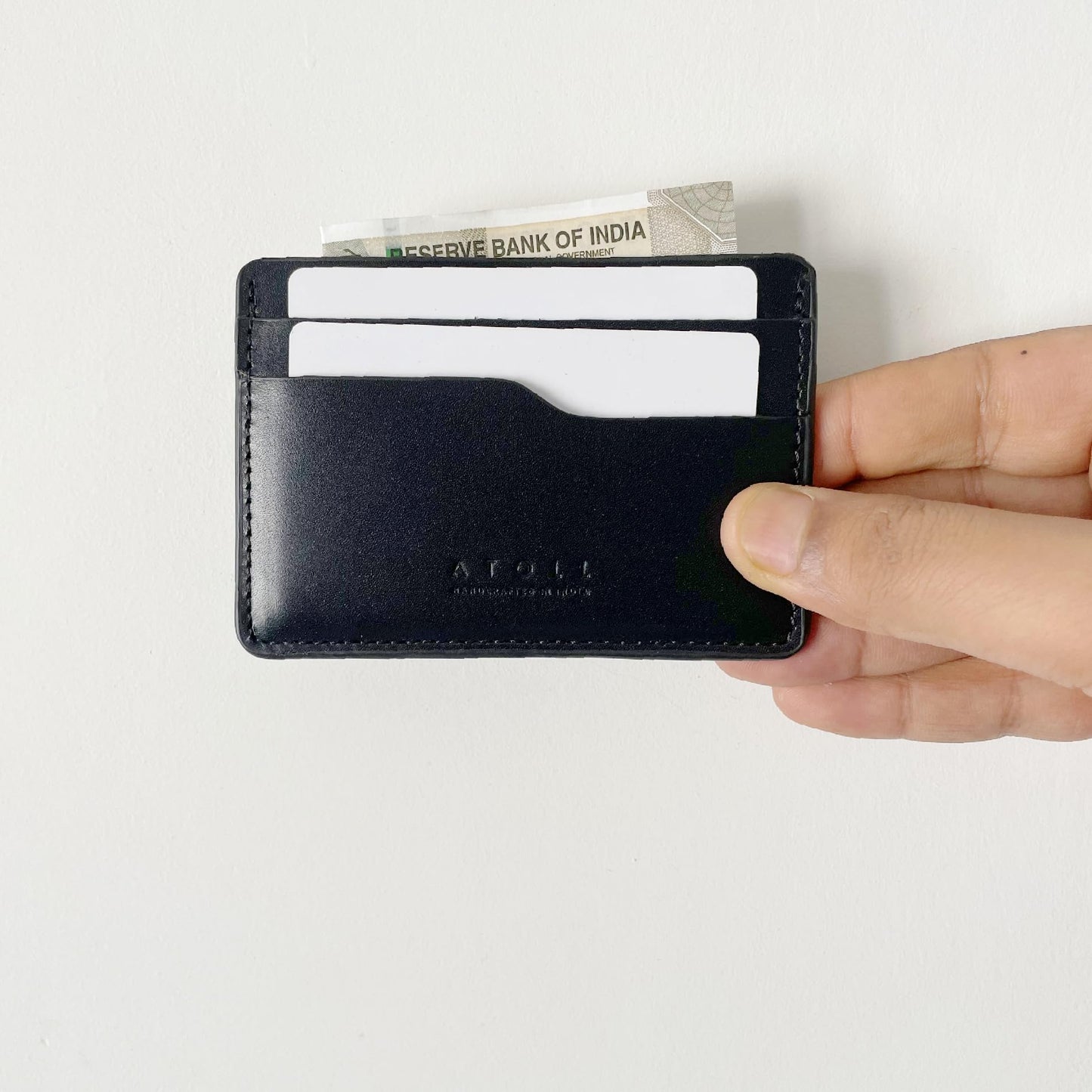 Atoll Leather Slim Card Holder Wallet for Men, Minimalist Credit Card Holder, Genuine Leather Stylish Card Wallet for Men, 3 Card Slot and Large Cash Compartment (Black)