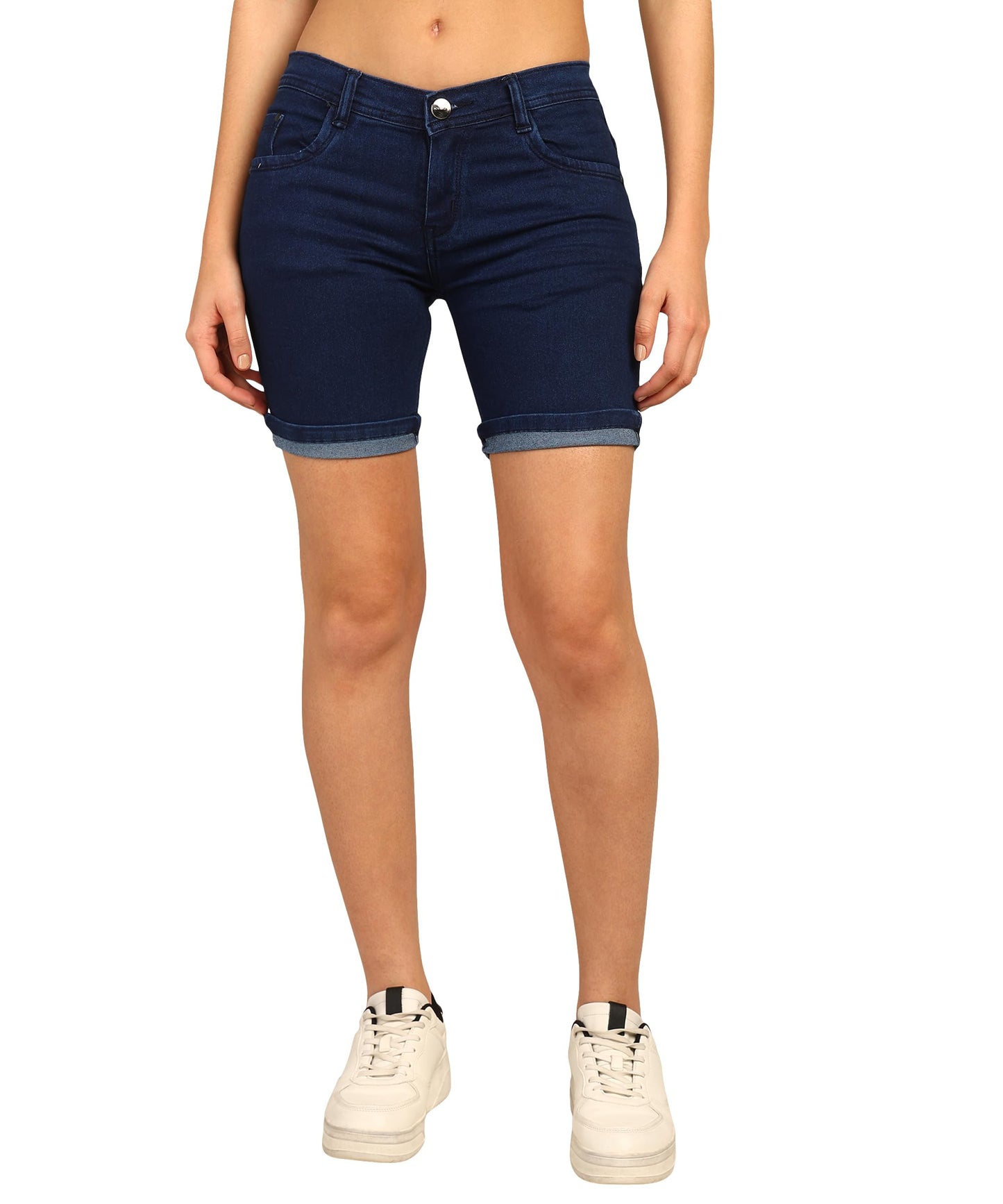 Nifty Women's Denim Stretchable Slim Fit Shorts (Short_PLN_BSC_36_Basic_36)