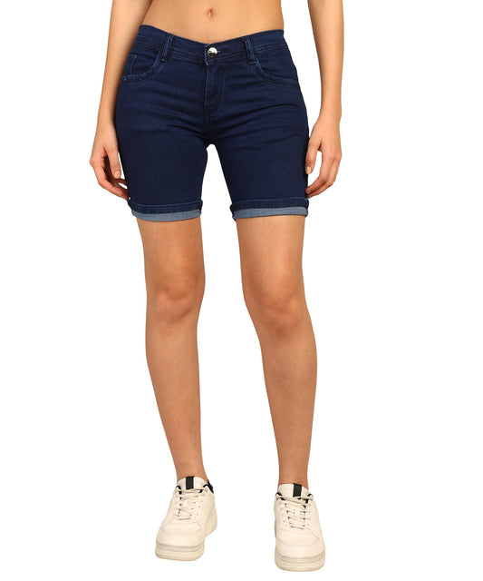 Nifty Women's Denim Stretchable Slim Fit Shorts (Short_PLN_BSC_36_Basic_36)