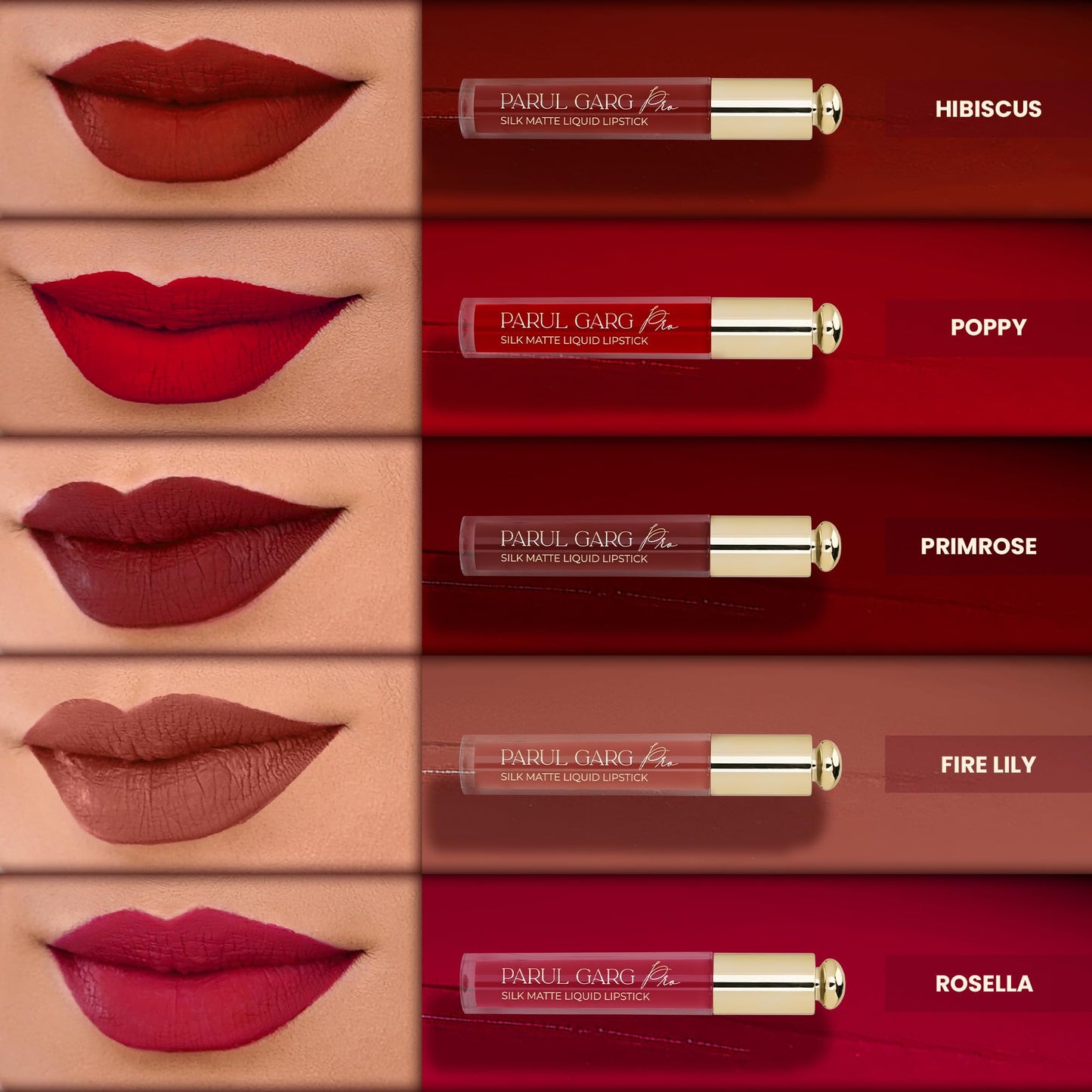 Parul Garg Beauty MUA’s Favourite Pack | 5 Silk Matte Liquid Lipsticks | Long-Wear, Smudge-Proof & Lightweight | 100% Vegan | Perfect for MUA Vanity | 3ml Each (Bridal Must Have, 3ml each)