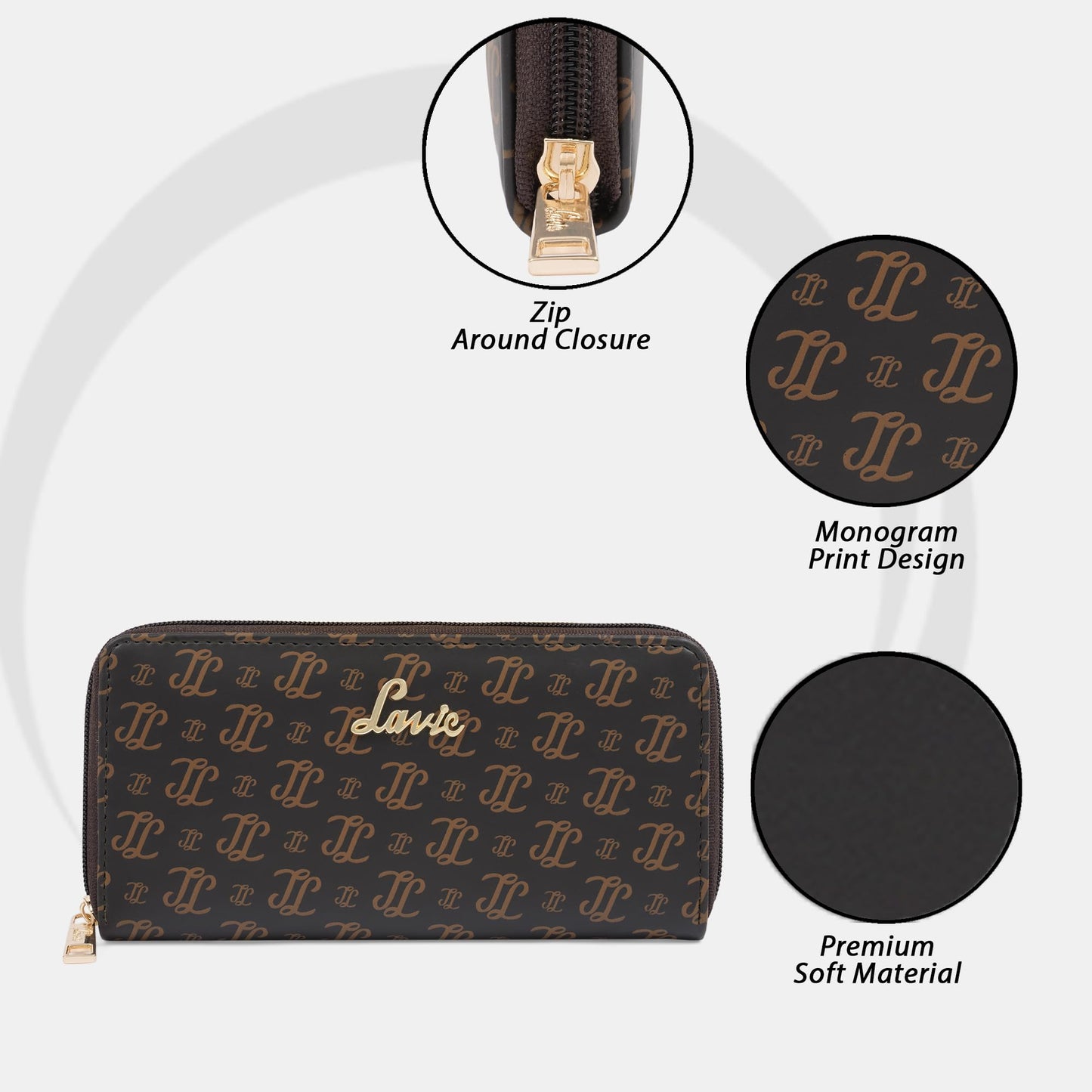 Lavie Women's Sacy Monogram LL Print Large Zip around Wallet | Ladies Purse Handbags