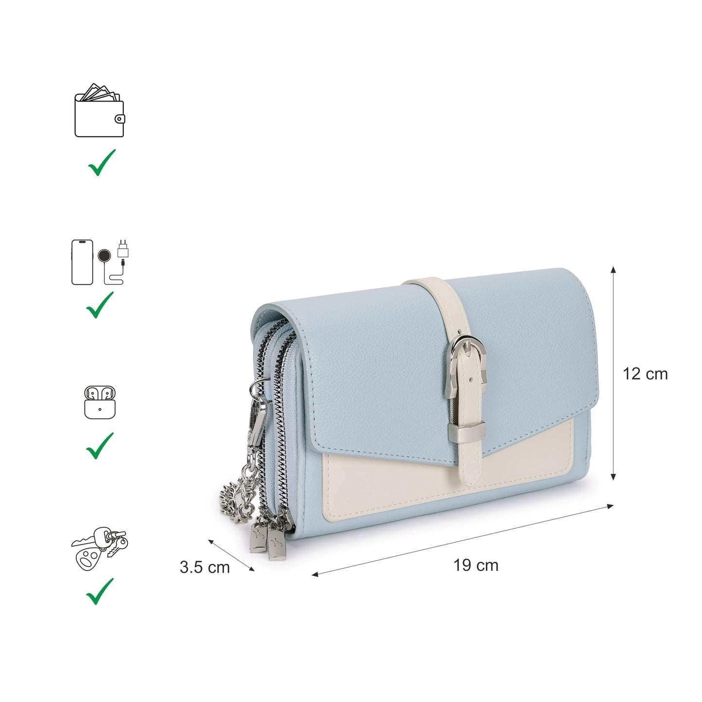 Fastrack Color-Blocked Sling Bag for Women | Faux Leather Crossbody with Zippered Compartment, Chain Strap and Lightweight Build | Compact Everyday Bag for Travel, College and Casual Outfits