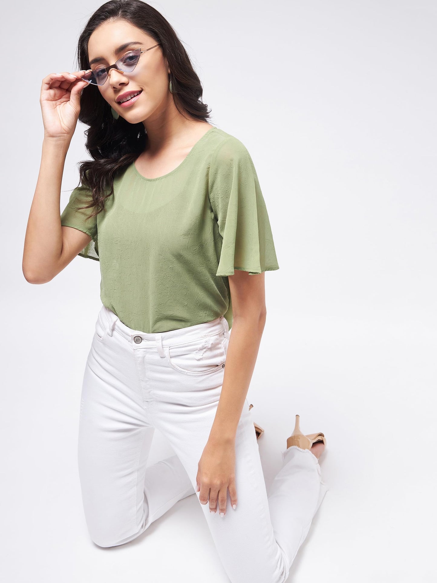 Zima Leto Women's Solid Sheer Top Elegant Lightweight Blouse for Layering Suitable for Party