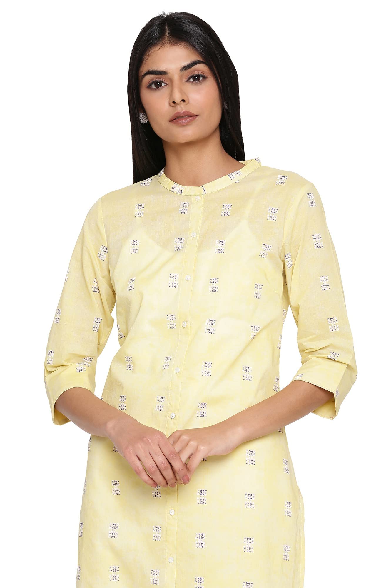 W for Woman Moss Green Printed Button Down Kurta_21AUW17164-117850_M