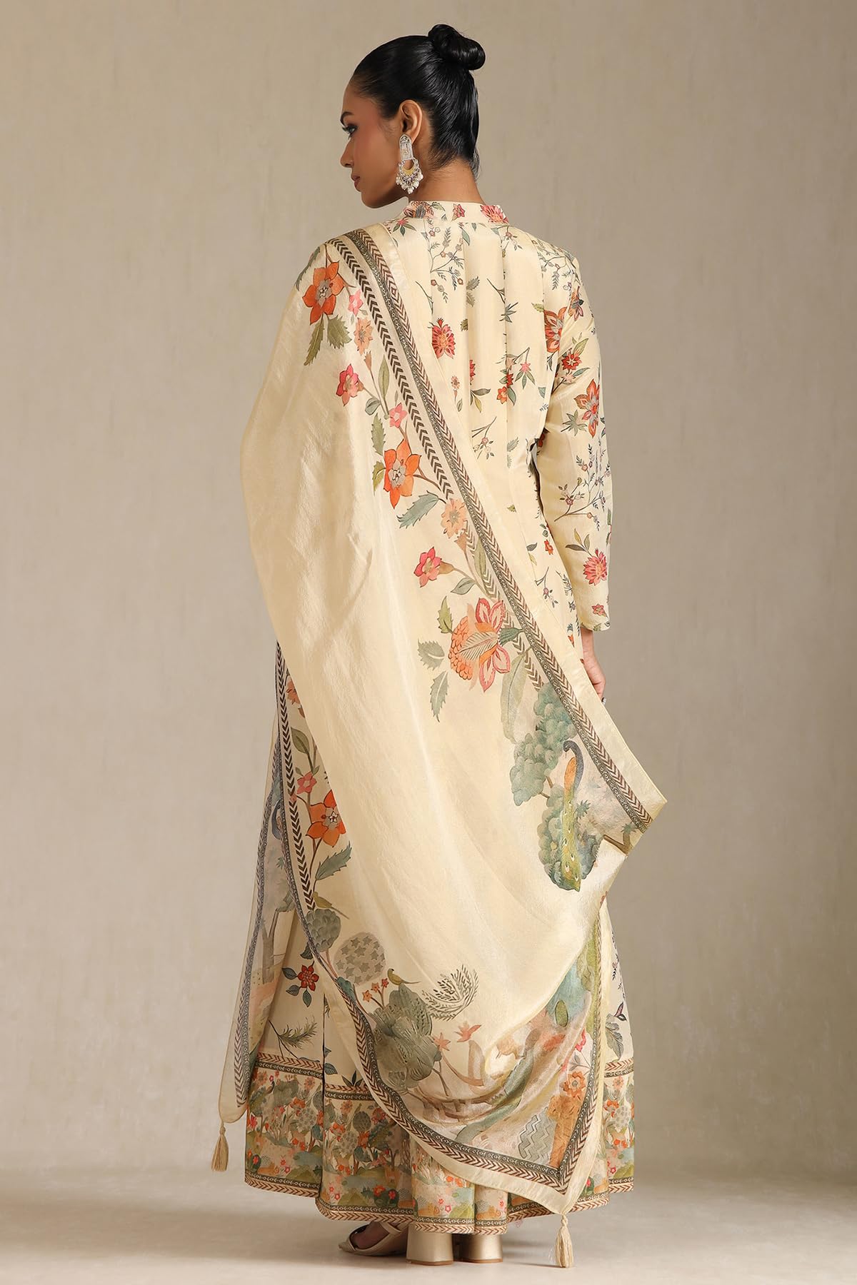 Soch Womens Beige Viscose Floral Print Gown with Cutdana