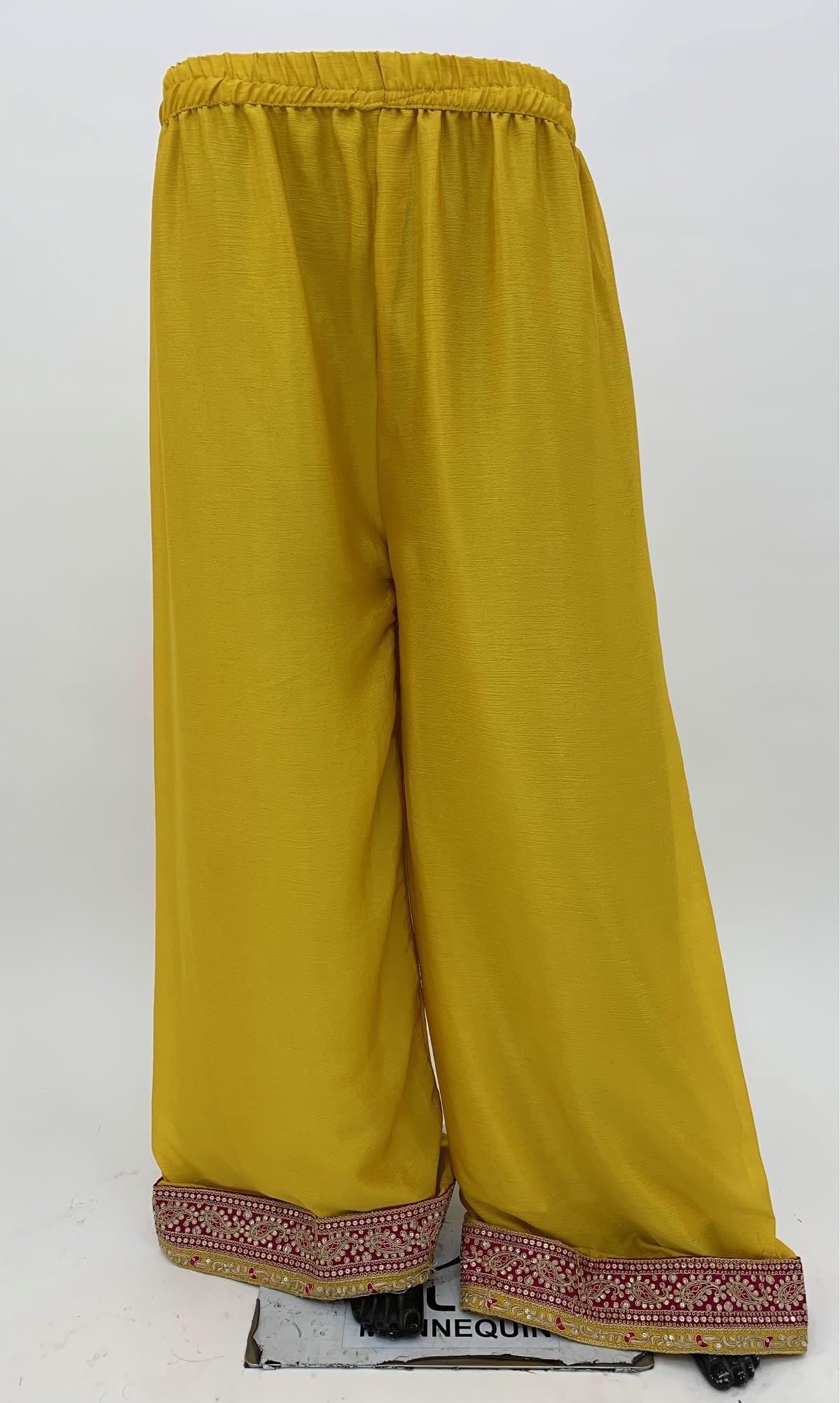 Miss Ethnik Women Chinon Stitched Top with Bottom and Chinon Dupatta Full Sleeve Embroidered Straight Kurta Set(ME-1140-Yellow-4XL)