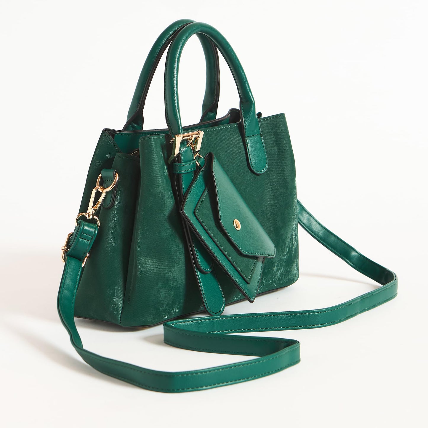 Chumbak Emerald Handbag | Multipurpose Hand Bag with Pouch for Shopping | Hand Held Bag for Women and Girls | Solid Colour Handbag