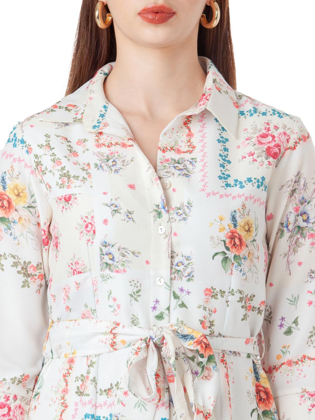 Zink London Women's White Printed A-Line Midi Dress