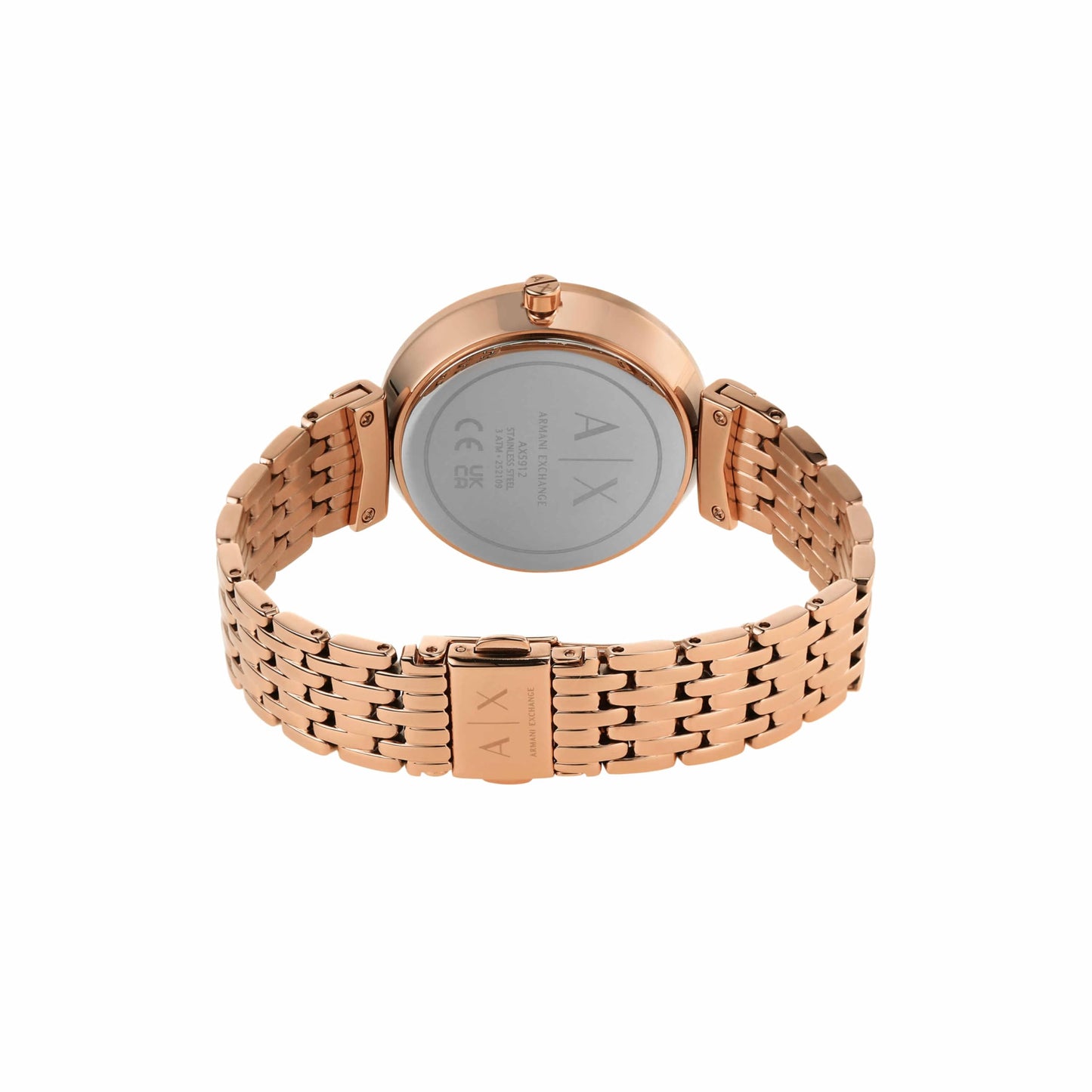 Armani Exchange Stainless Steel Analog Red Dial Women Watch-Ax5912, Rose Gold Band