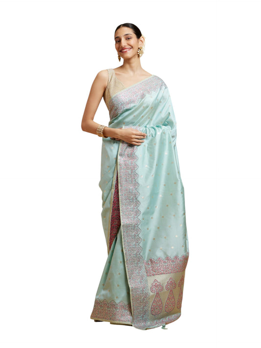 MOHEY Women's Art Silk Weave Saree(Light Blue)