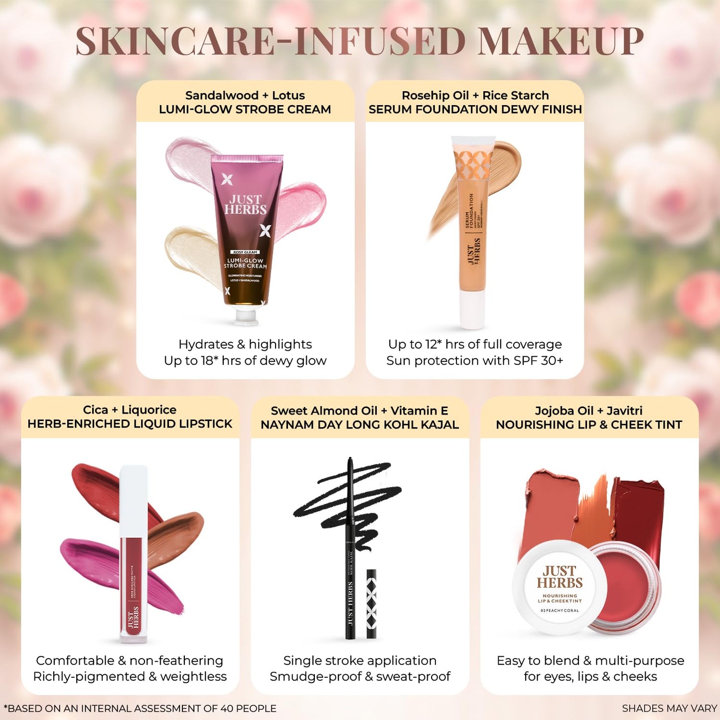 Just Herbs Wedding Kit Glam Essentials with Matte Lipstick | Lip & Cheek Tint | Strobe Cream | Kajal | Sindoor | Eyeshadow Palette | Nail Paint | Serum Foundation | Blush Drops All in One Makeup Gifting Kit for Women (Pack of 9)