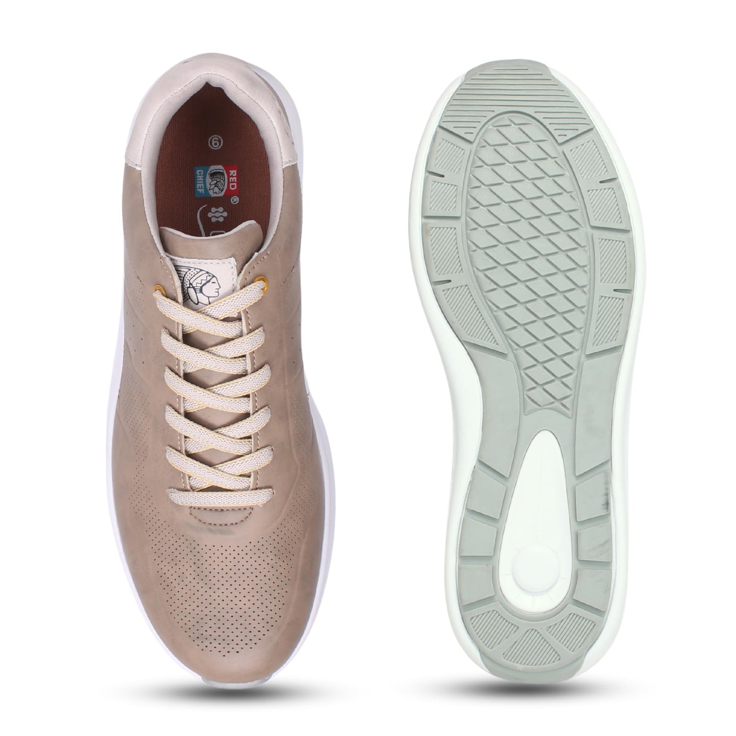 Red Chief Sports Casual Sneakers for Men & Boys | Stylish Lace Up Low Ankle Shoes | Everyday Sneakers | Comfortable Trendy Footwear | Dark Grey-Beige | Size-7 | C6007 026