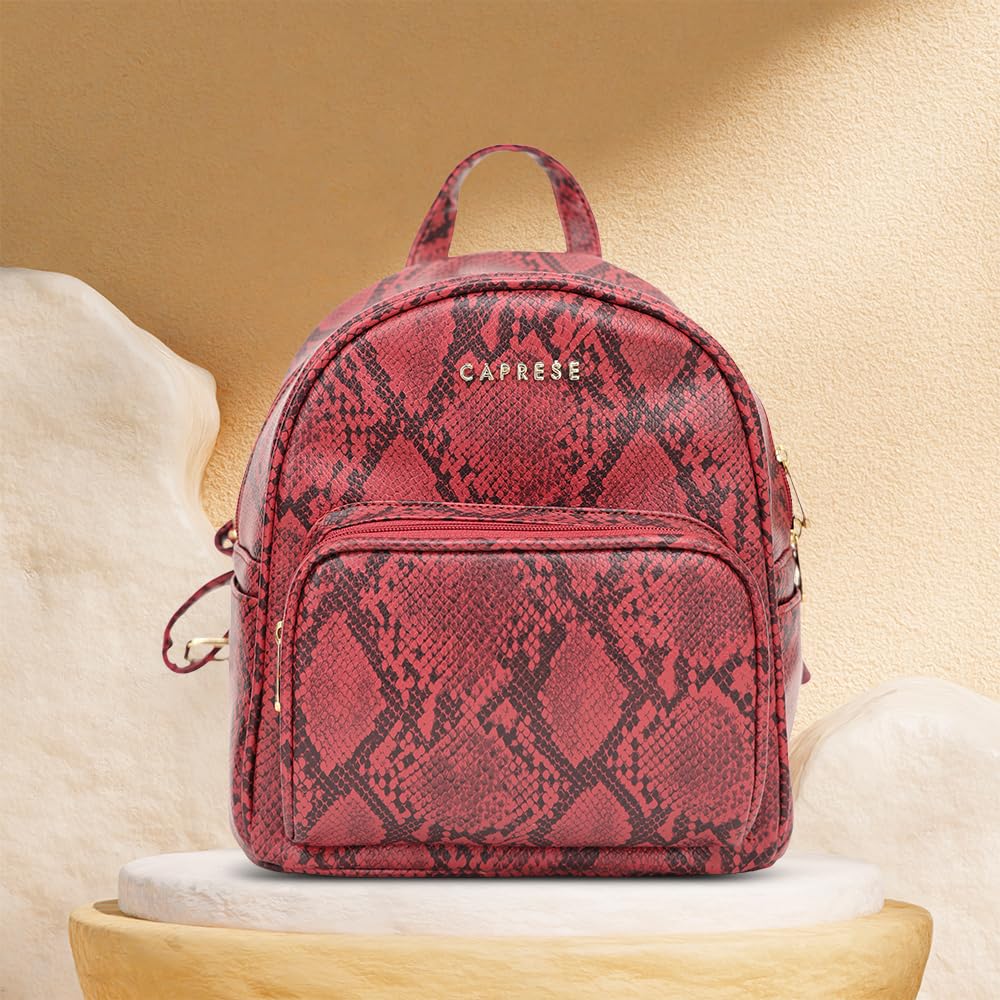 Caprese Draco Casual Backpack, Small | Fashion Backpack for Women with Adjustable Strap & Secure Zip Closure | Spacious, Versatile for Everyday Outings and Travel (Burgundy)