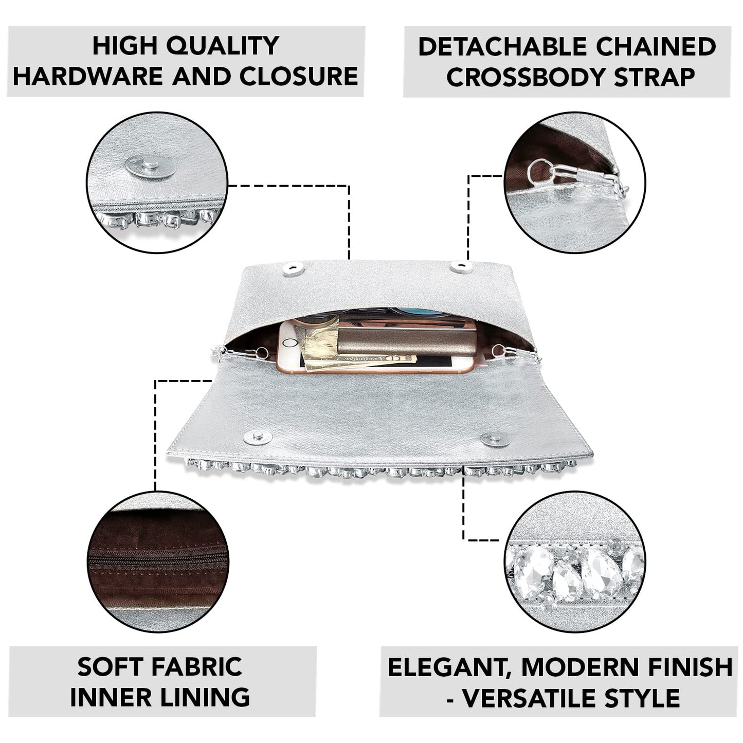 Peora Silver & Gold Clutch Combo Handbags Gift for Women