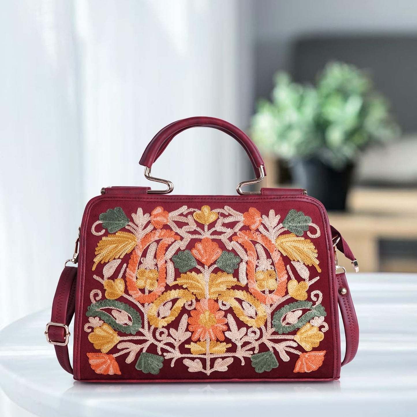 EVEDA Womens Synthetic Leather Stylish Trendy Design Shoulder Crossbody Hobo Handbag, Maroon