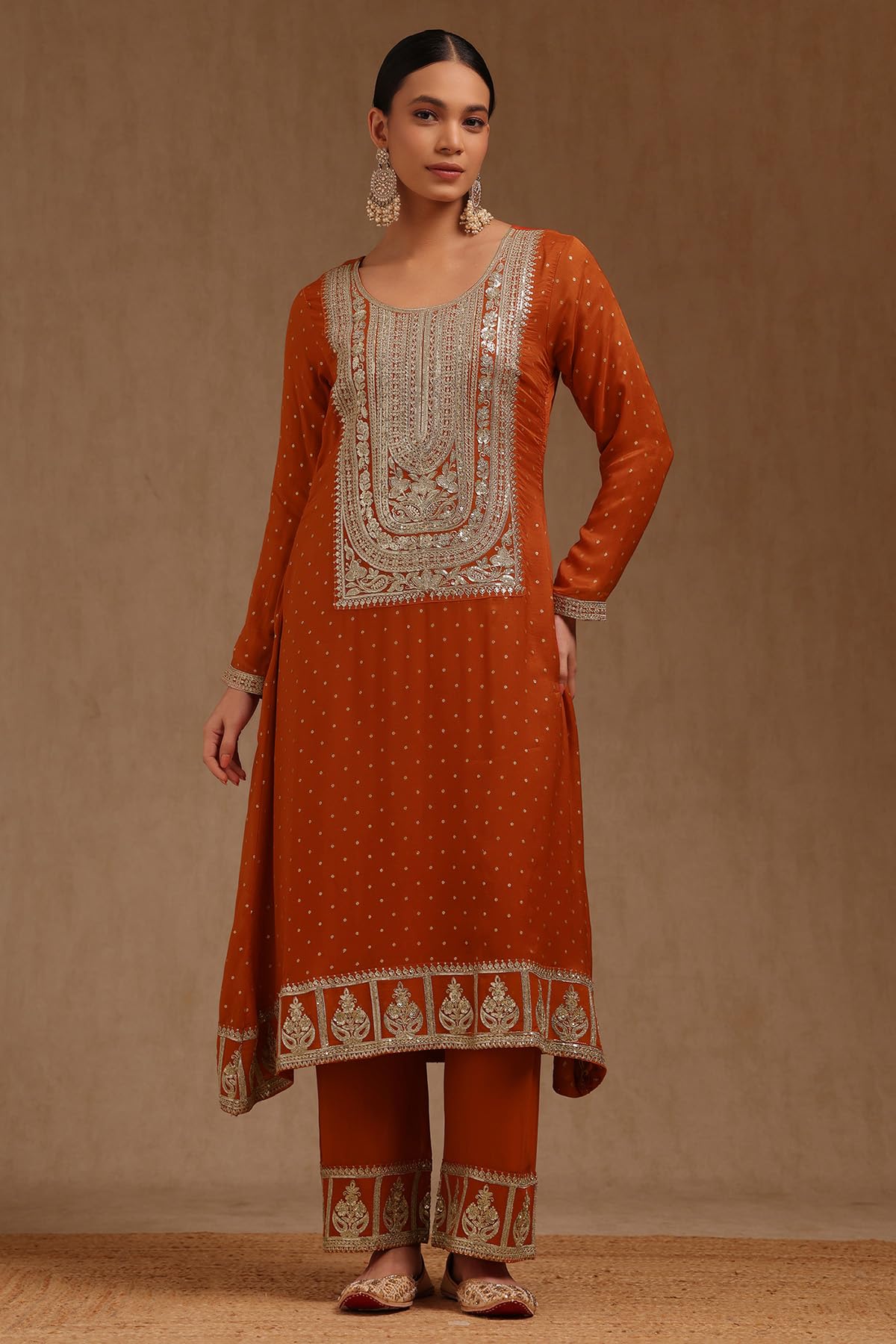 Soch Womens Orange Georgette Sequin Embellished Salwar Suit