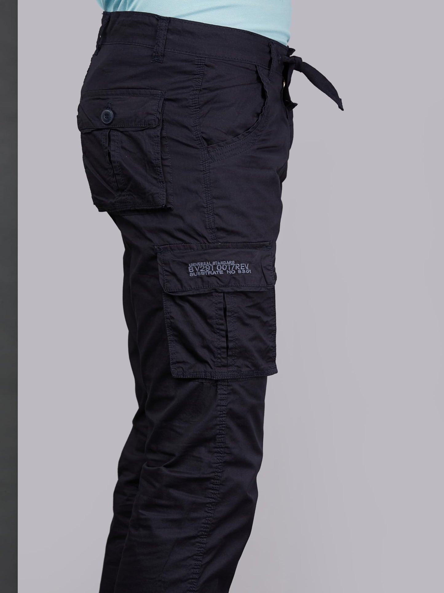 BEEVEE 100% Cotton Solid Navy Fixed Waist Cargo for Mens with Drawstring(FMCR1602NAVY_32)