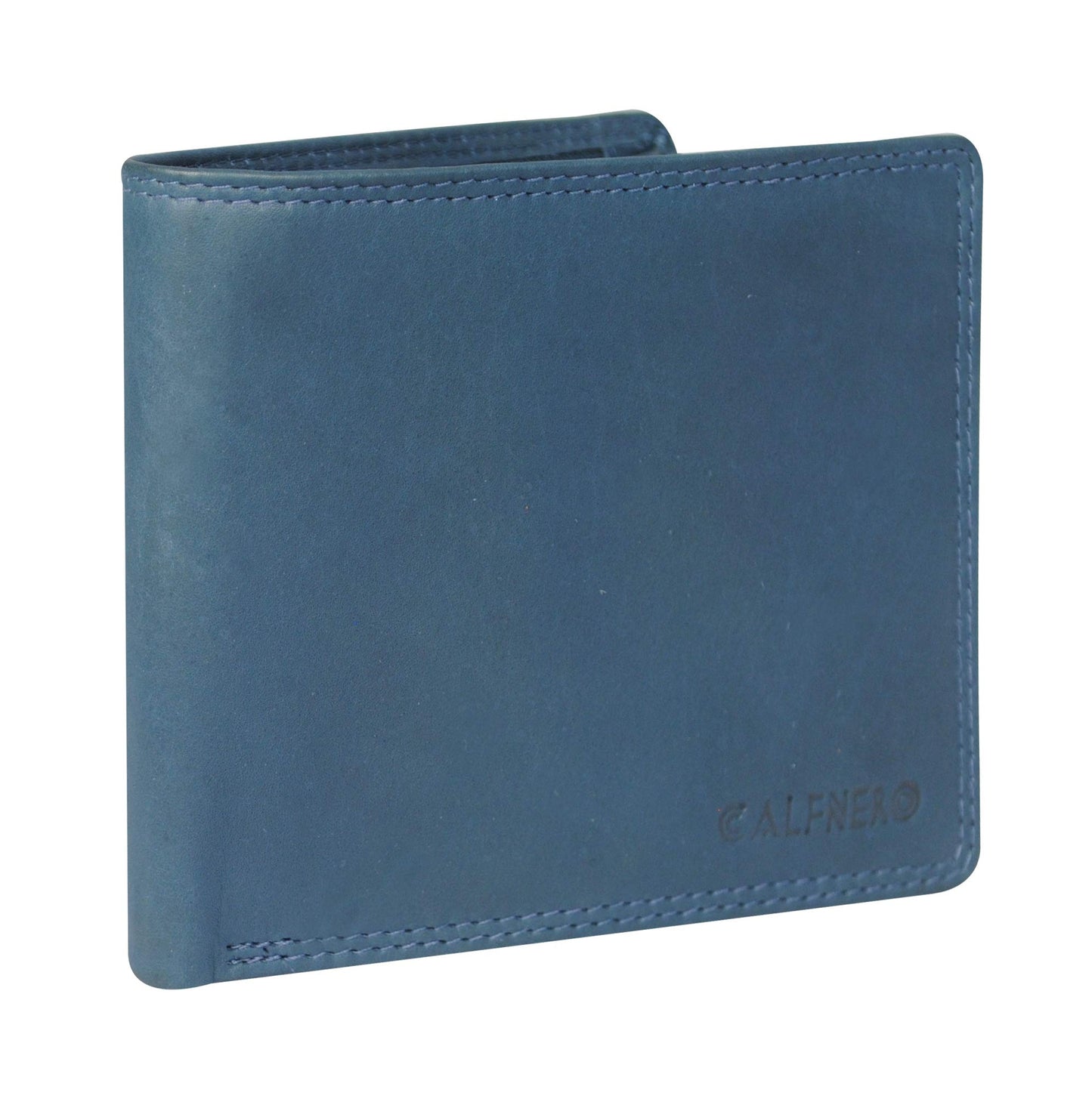 Calfnero Men's Genuine Leather Bifold Wallet-Multiple Card Slots ID Window with Coin Pocket-Navy Leather Wallet
