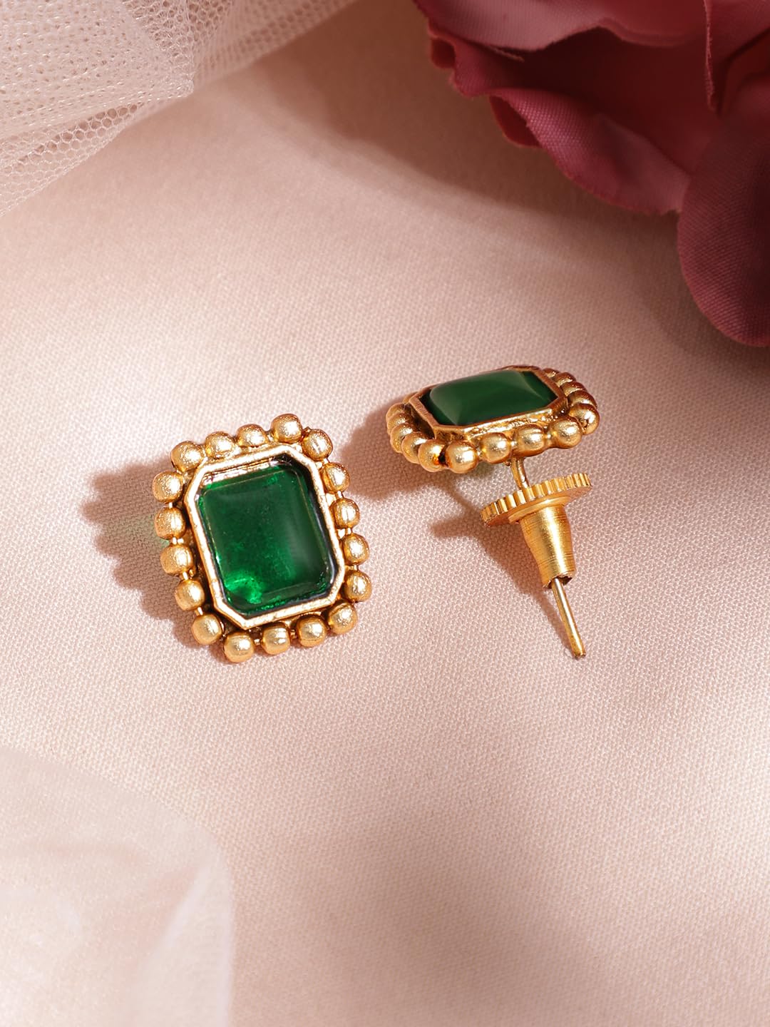 Rubans 22K Gold-Plated Handcrafted Artificial Jewelry Set with Emerald Stone Studded & Matching Earrings For Women and Girls – Perfect for Weddings and Special Occasions