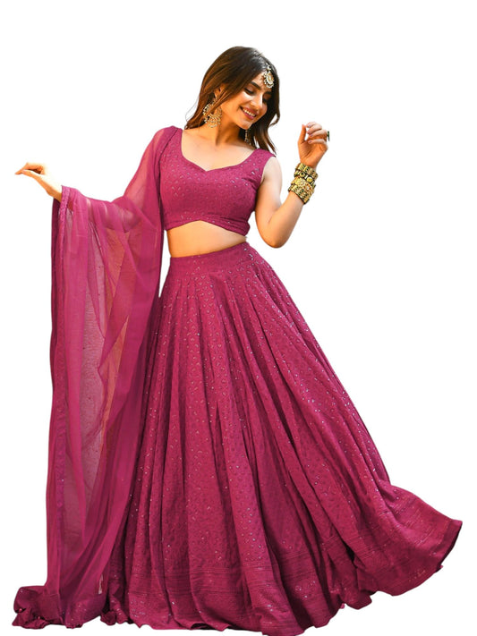 Zeel Clothing Women's Georgette Semi-Stitched Sequins Thread Embroidered Lehenga Choli With Dupatta (5124-Pink--Lehenga-Choli-Latest; Free Size) (Pink)