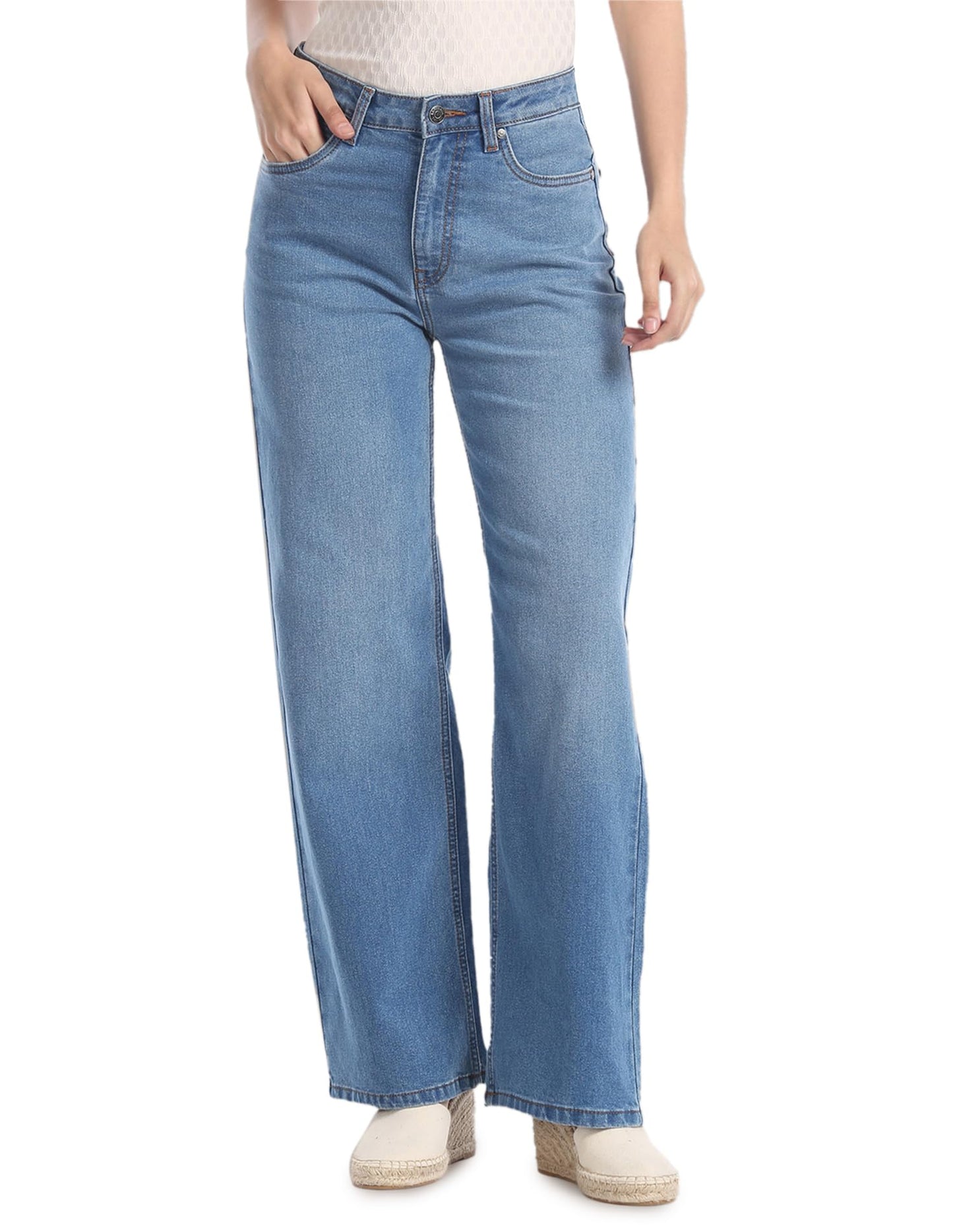 U.S. POLO ASSN. Women's Wide Leg Stone Wash Jeans (UWSS23JN008_Blue_32)
