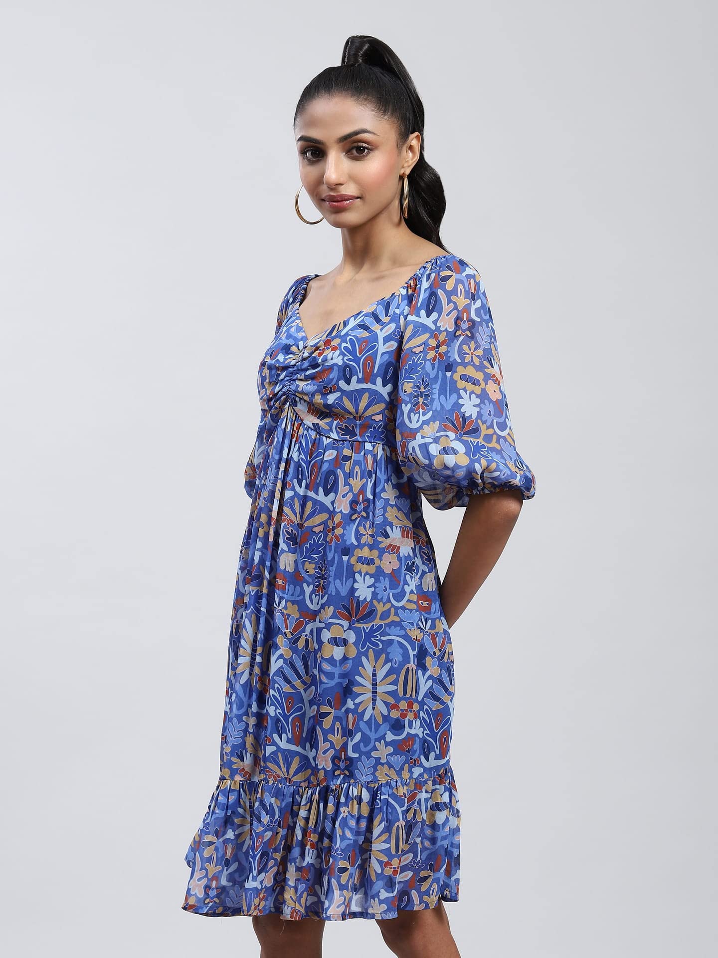 Label RITU KUMAR Blue Printed Short Dress