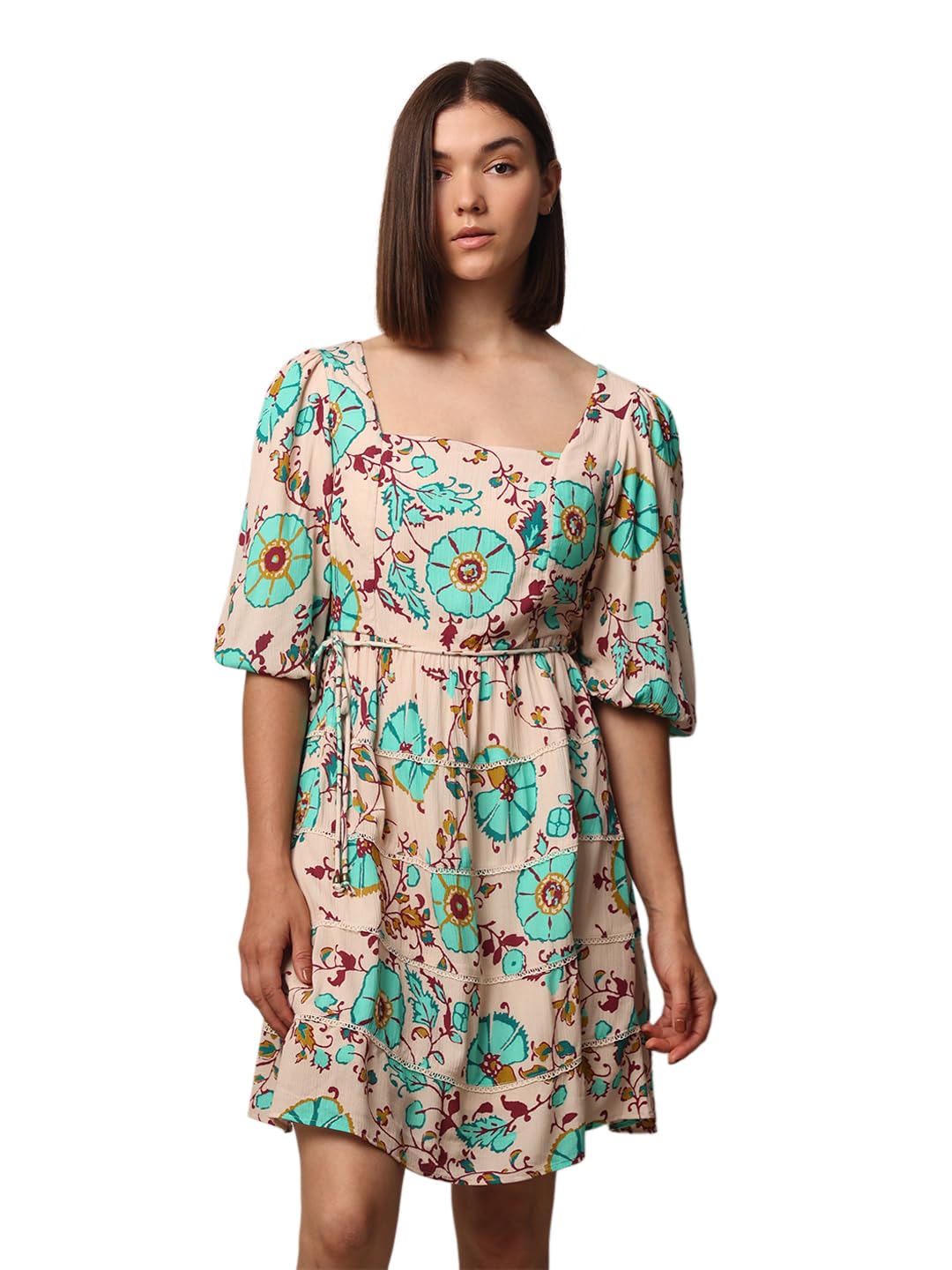 ONLY Women Floral Casual Beige Fit and Flare Dress