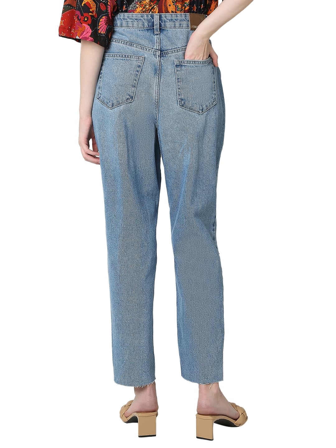 VERO MODA Women Solid Light Blue Cotton Straight Fit High Rise Ankle Length Jeans