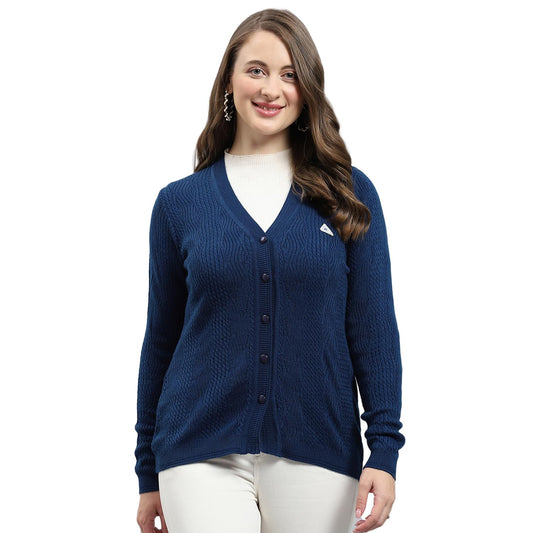 Monte Carlo Womens Self Design Front Open Wool Blend Cardigan Black 4XL