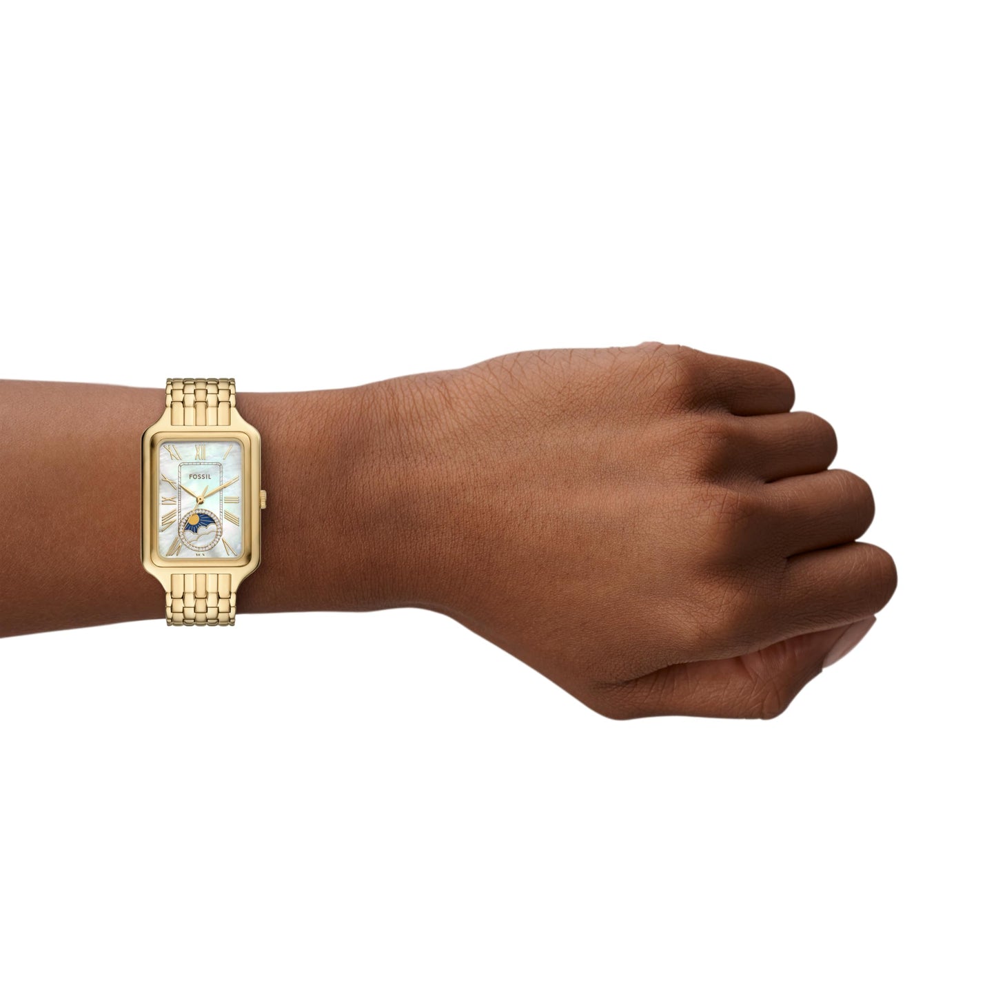 Fossil Womens Raquel Gold Quartz Stainless Steel White Dial Analog Watch ES5398