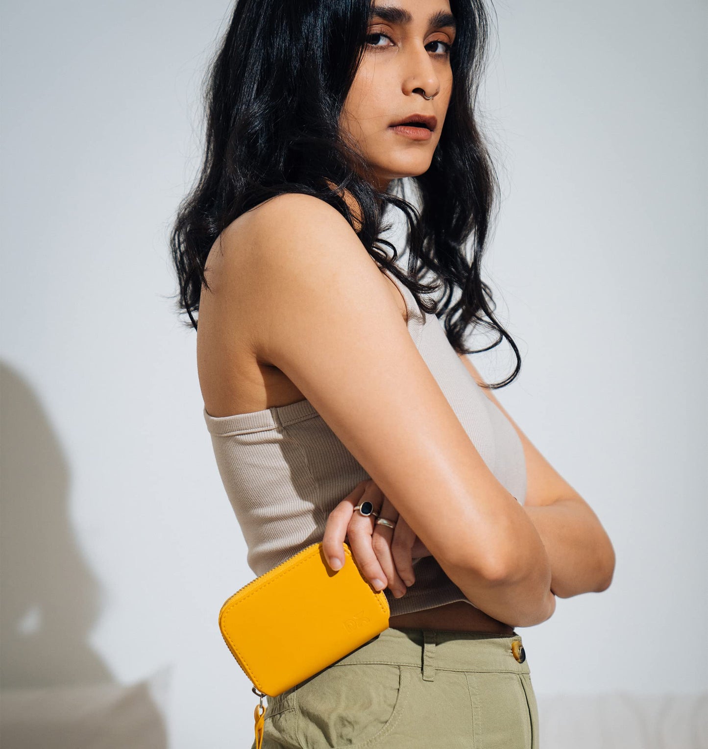 DailyObjects Chrome Yellow Zipper Slim Card & Coin Wallet | Made with Vegan Leather Material | Carefully Handcrafted | Coin Pocket