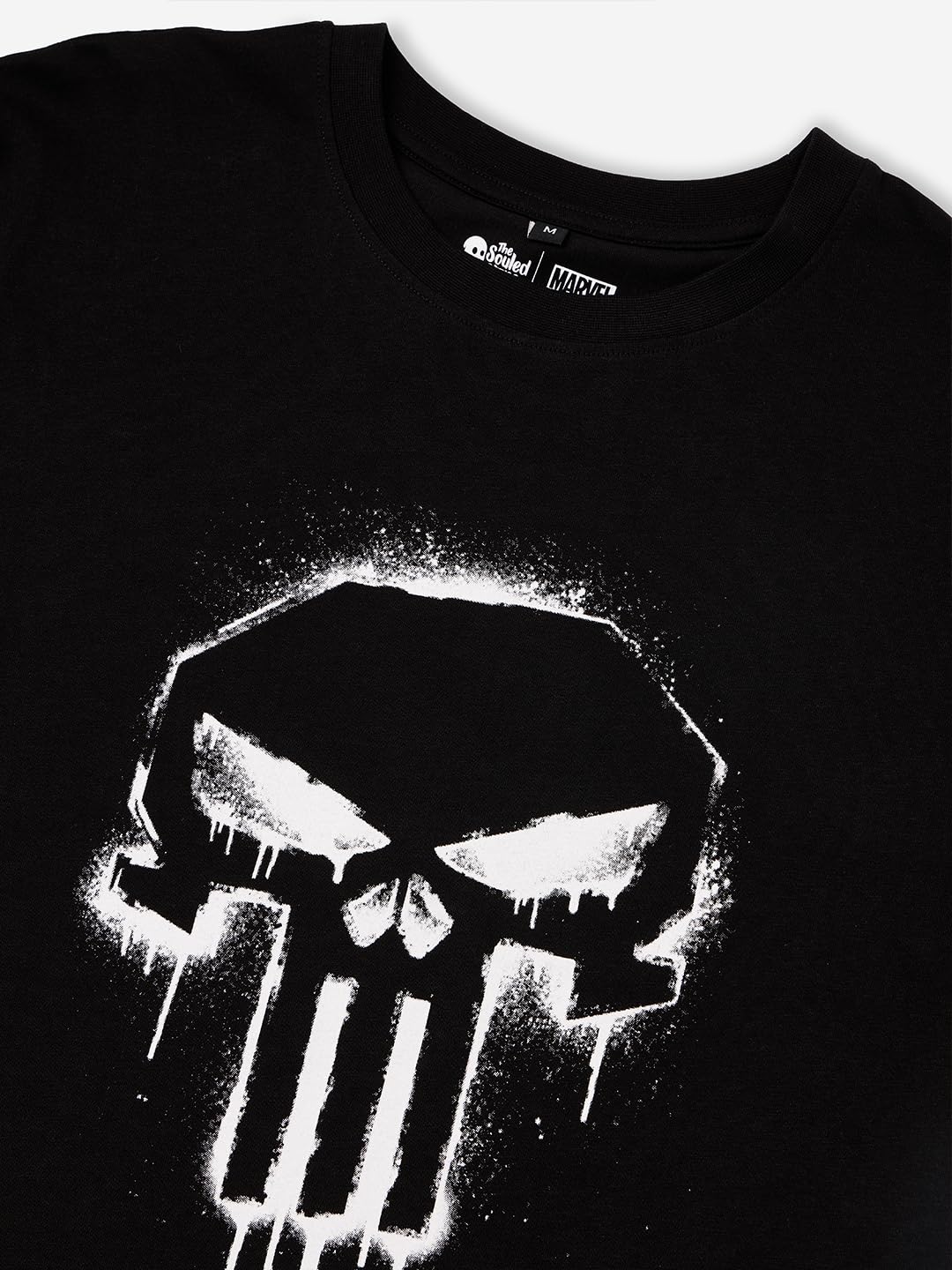 The Souled Store Official Punisher: Classic Logo Men and Boys Short Sleeves Round Neck Black Graphic Printed Regular Fit Cotton T-Shirts