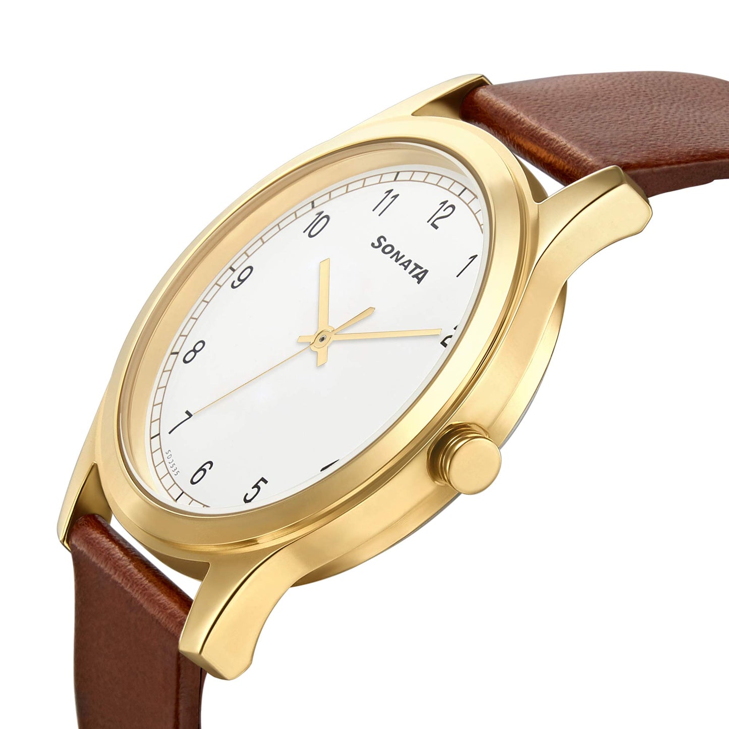 Sonata Quartz Analog White Dial Leather Strap Watch for Men-NR7135YL01