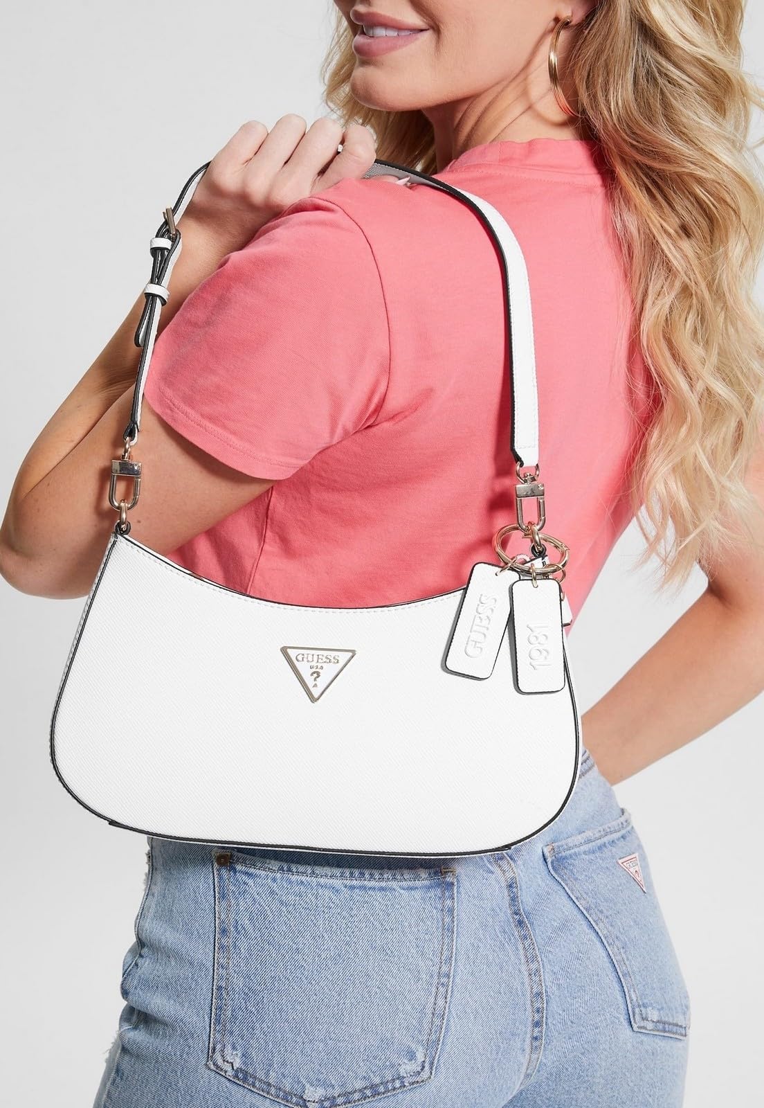 Guess Women's White Pu Solid Shoulder Bag