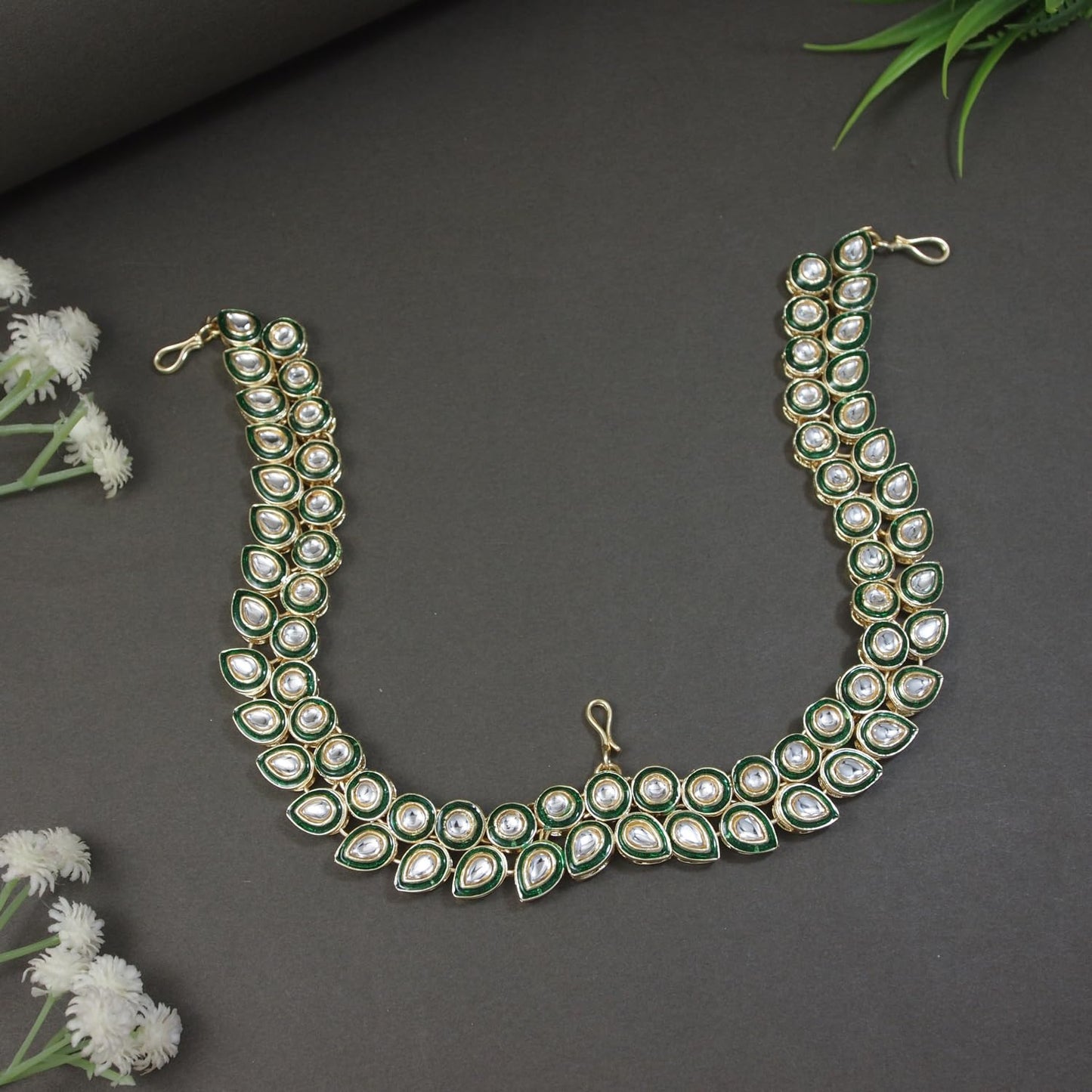 I Jewels Gold Plated Traditional Meenakari Kundan Handcrafted Sheeshphool Matha Patti Sheeshpatti For Women/Girls (T2113G)