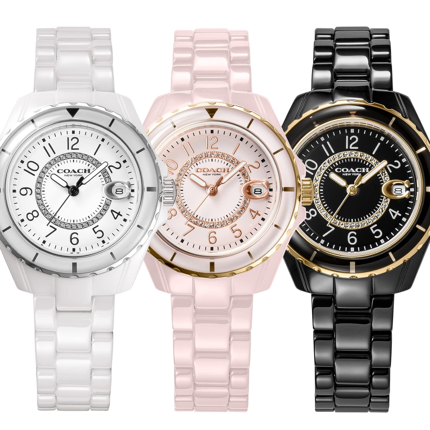 COACH Coach Watch Women's PRESTON Ceramic Quartz Watch Watch Brand, Pink, Bracelet Type